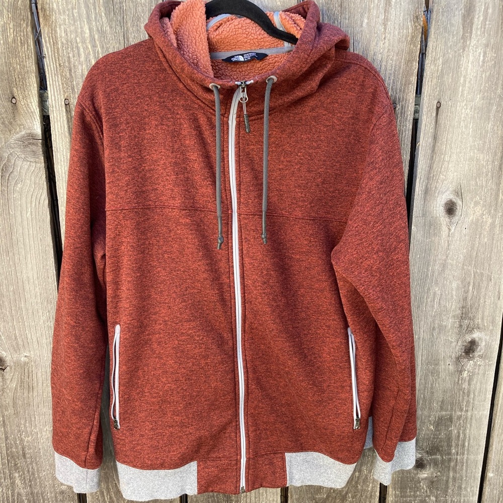 Men's North Face Maroon Full Zip Hoodie XL Poly Lined Outdoor Warmth RN61661